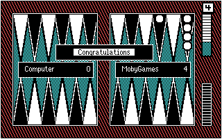 Backgammon 5.0 (PC Booter) screenshot: Take that, computer! (CGA)