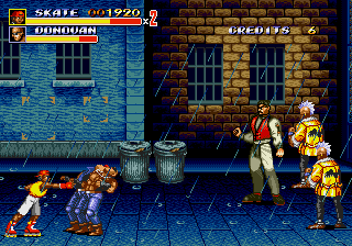 Streets of Rage 2 (Arcade) screenshot: Fighting in the rain.