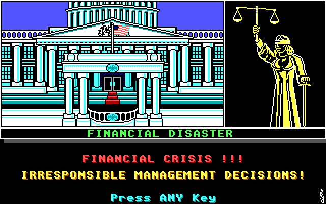 Oil Barons (DOS) screenshot: Things ain't looking up for Vile Industries.