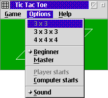 Tic Tac Toe (OS/2) screenshot: Several options are available.