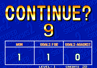 Super Sidekicks 2: The World Championship (Arcade) screenshot: Continue?
