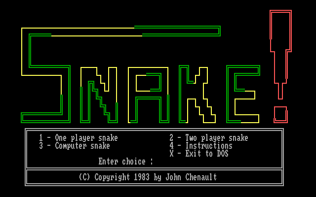 John Chenault's Snake! (DOS) screenshot: The animated title screen