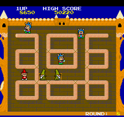 The Fairyland Story (Sharp X68000) screenshot: Round 8 - the layouts get trickier and new enemy types appear the further the player advances in the game