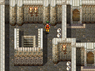 Suikoden (PlayStation) screenshot: Cozy fortress dungeon - the lair of a powerful vampire