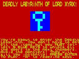 Deadly Labyrinth of Lord Xyrx (ZX Spectrum) screenshot: Game instructions