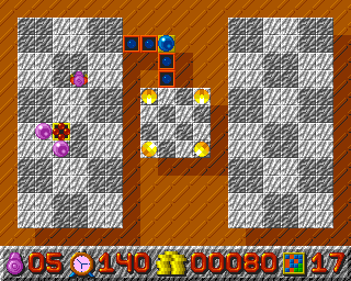 Explorer (Amiga) screenshot: Using generators of matter to forming bridges over the abyss