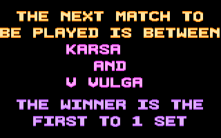 Jocky Wilson's Darts Challenge (Atari 8-bit) screenshot: Next match introduction