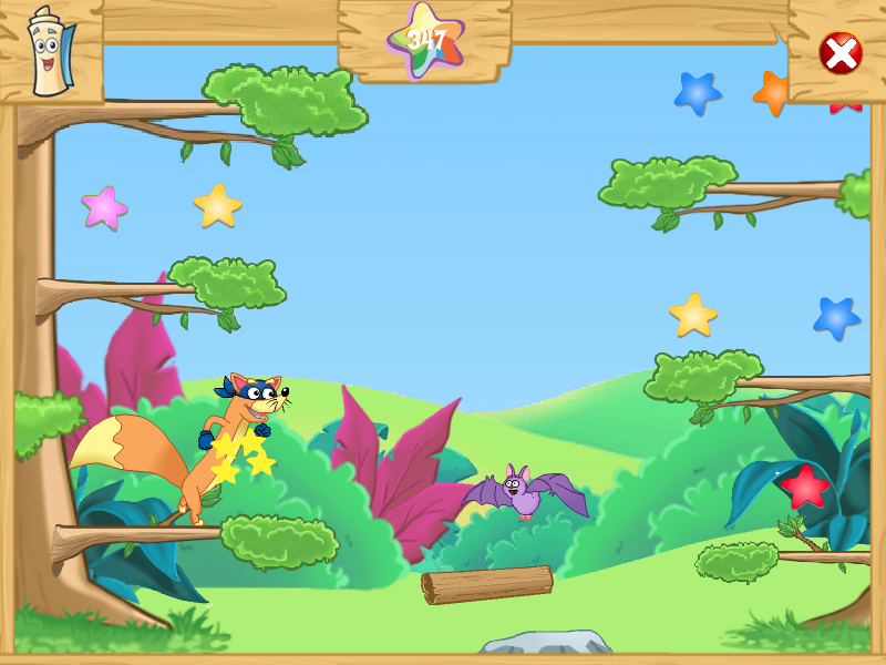 Dora the Explorer: Swiper's Big Adventure (Windows) screenshot: Collecting the stars and avoiding a bat