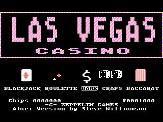 Las Vegas Casino (Atari 8-bit) screenshot: Main menu