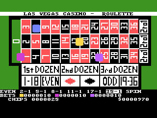 Las Vegas Casino (Atari 8-bit) screenshot: Roulette betting