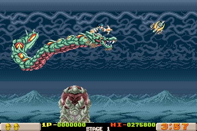 Dragon Breed (Arcade) screenshot: Taking flight on your dragon.