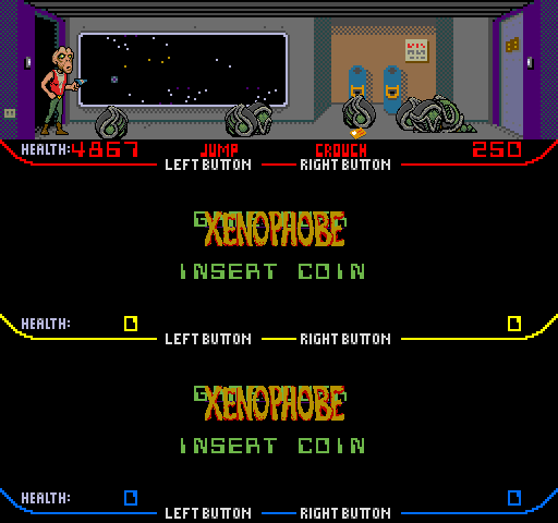 Xenophobe (Arcade) screenshot: Keep blasting.