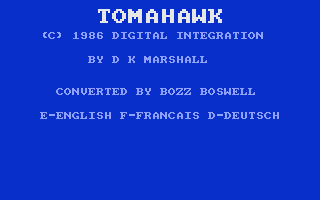 Tomahawk (Atari 8-bit) screenshot: Title screen