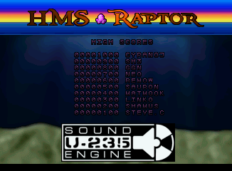 HMS Raptor (Jaguar) screenshot: High score table