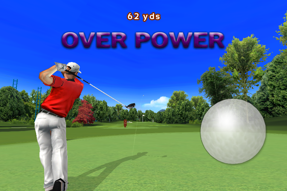 Real Golf 2011 (iPhone) screenshot: Hitting a powerful shot