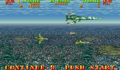 Carrier Air Wing (Arcade) screenshot: Over city