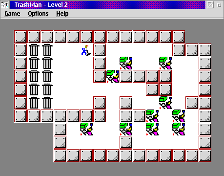 TrashMan (OS/2) screenshot: This is Level 2 in SVGA (26x26) size. The tiles are just zoomed in.