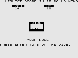 2K Games Pack (ZX81) screenshot: Dice