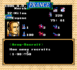 L'Empereur (NES) screenshot: Recruiting an army
