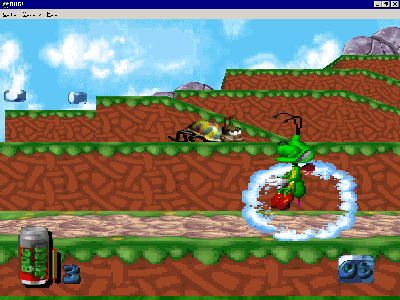 Bug! (Windows) screenshot: Jumping on baddies kills them and scores points Demo version