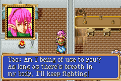 Shining Force: Resurrection of the Dark Dragon (Game Boy Advance) screenshot: Dialogue with Tao