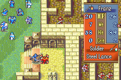 Fire Emblem: The Sacred Stones (Game Boy Advance) screenshot: Fight on castle's stairs