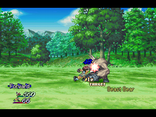 Tales of Destiny II (PlayStation) screenshot: The first battle. The hero is still alone at that point