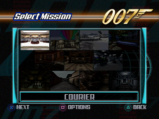 007: The World is Not Enough (PlayStation) screenshot: Mission select screen.