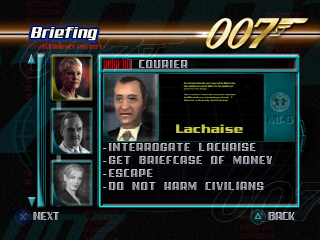 007: The World is Not Enough (PlayStation) screenshot: Mission briefing.