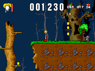 Mr. Tomato (DOS) screenshot: Vicious tree and a mouse