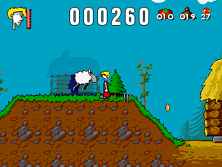Mr. Tomato (DOS) screenshot: Sheep charge
