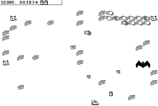 Mouse Stampede (Macintosh) screenshot: Don't get stomped by the sneaker!