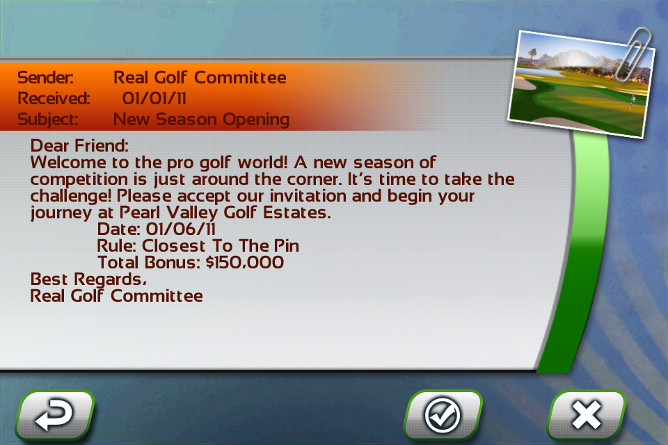 Real Golf 2011 (iPhone) screenshot: Start of career mode