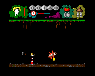 Mr. Tomato (Amiga) screenshot: Enemy hit with potato