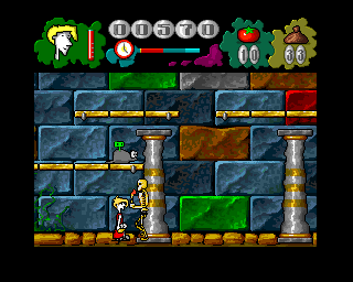 Mr. Tomato (Amiga) screenshot: Skeleton with a candle