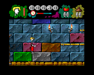 Mr. Tomato (Amiga) screenshot: Jumping over catching hand