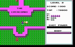 Catacomb (DOS) screenshot: Stored-up super-shot on level 2 (EGA)