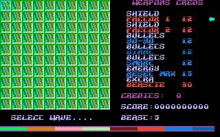 Return of the Mutant Camels (Amiga) screenshot: Select wave