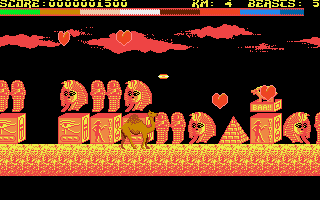 Return of the Mutant Camels (Amiga) screenshot: Shooting at hearts