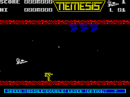 Gradius (ZX Spectrum) screenshot: cannons and robot