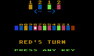 Tug-A-War (Atari 8-bit) screenshot: Red's turn