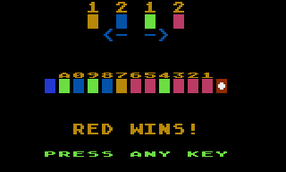 Tug-A-War (Atari 8-bit) screenshot: Red victory