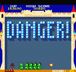 The Fairyland Story (Sharp X68000) screenshot: Danger? Gee, you don't say... Ptolemy got burned