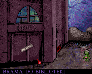 Harold's Mission (Amiga) screenshot: In front of library