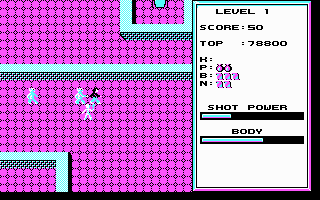 Catacomb (DOS) screenshot: Fending off two types of enemies (CGA)