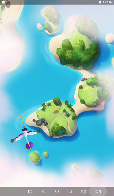 My Talking Hank (Android) screenshot: The stork is arriving onto the island.