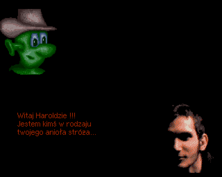 Harold's Mission (Amiga) screenshot: Guardian Angel appears when you do something immoral