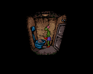 Harold's Mission (Amiga) screenshot: Rat in toilet bowl