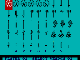 Gladiator (ZX Spectrum) screenshot: Choose your weapons