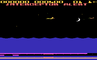 Aquatron (Atari 8-bit) screenshot: Interceptor alert